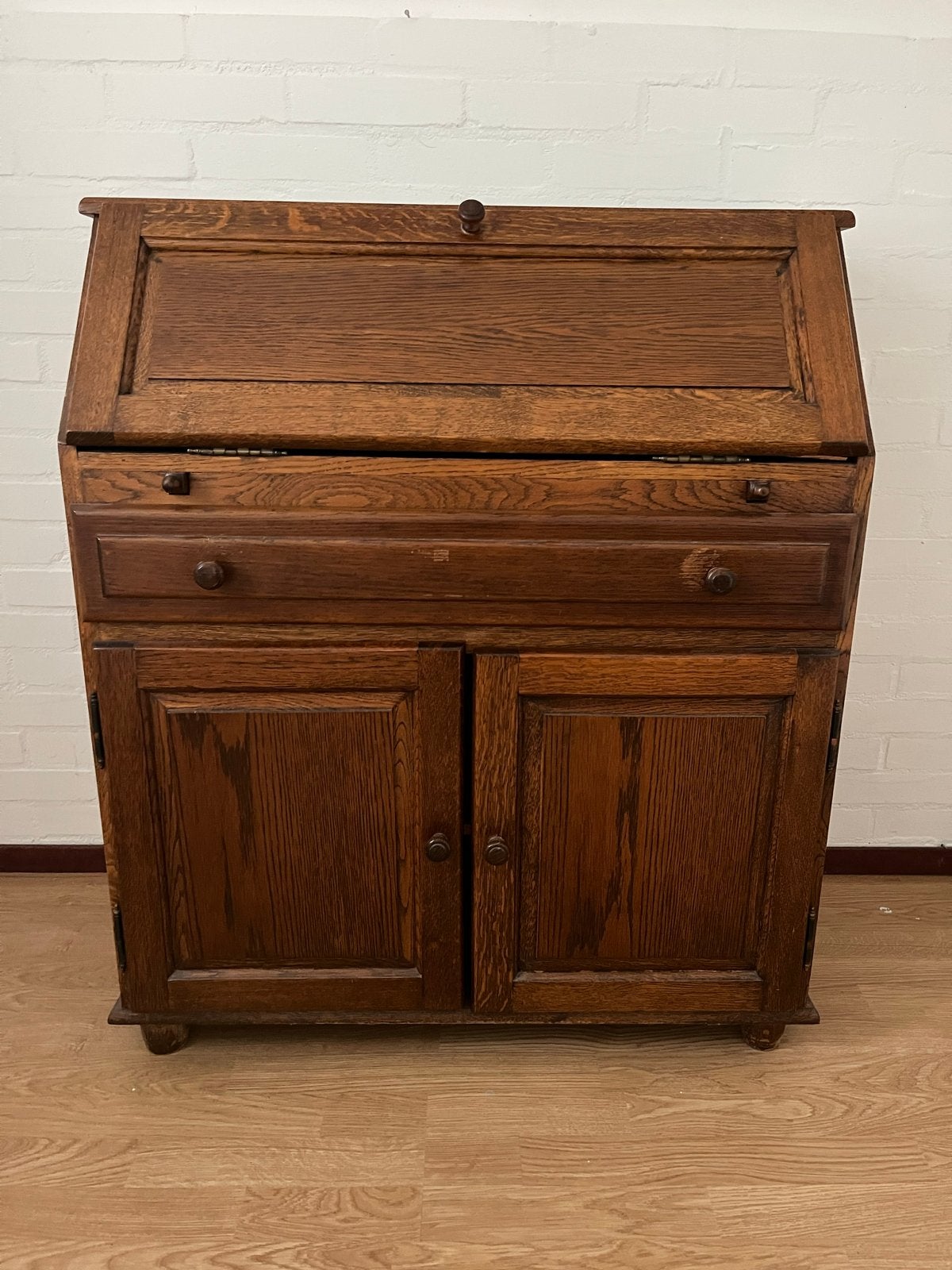 Antiek Eikenhouten Secretaire Bureau met Opbergruimte, Ophalen, Gebruikt