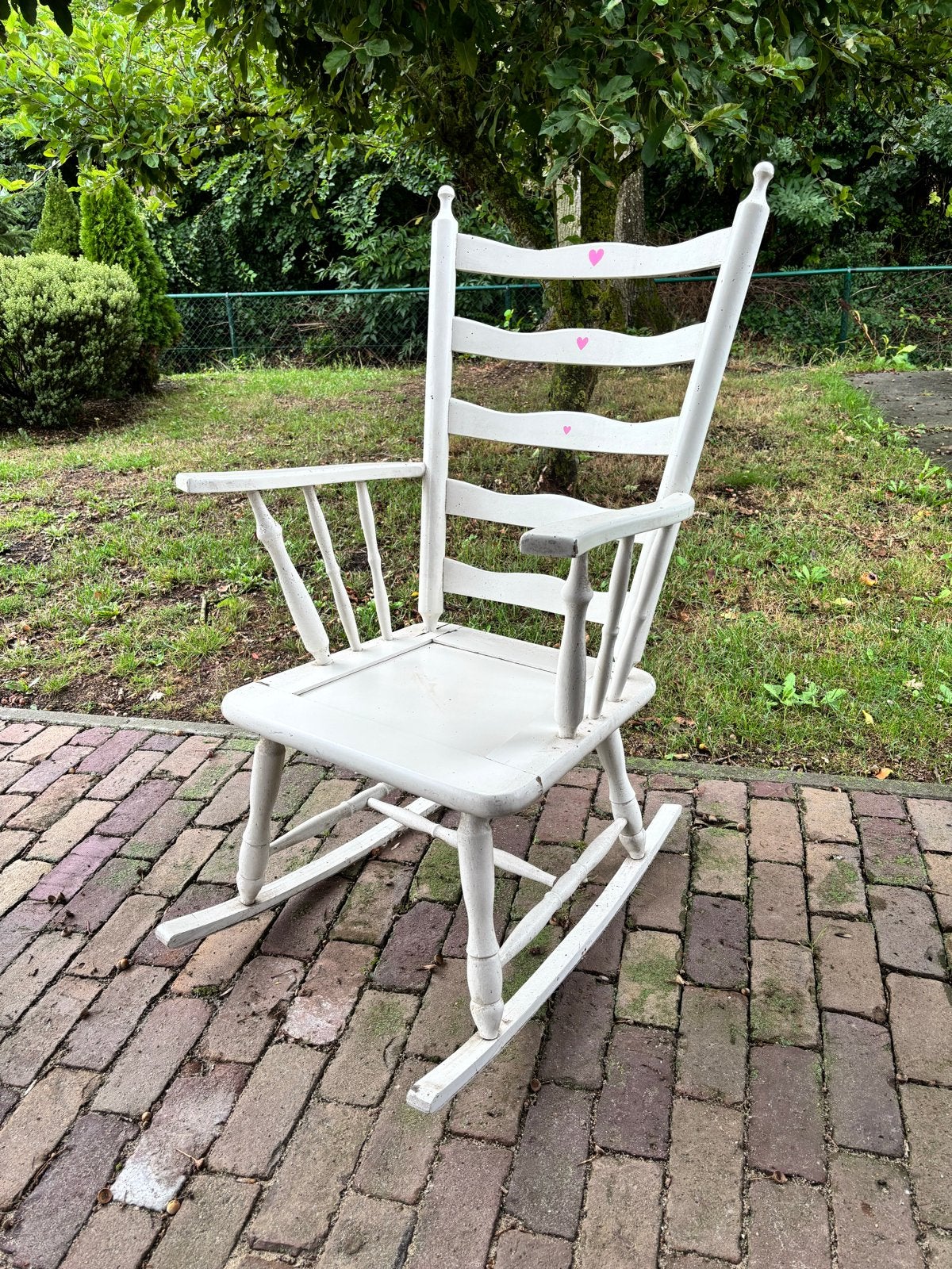 Vintage Witte Schommelstoel met Hartjes, Ophalen