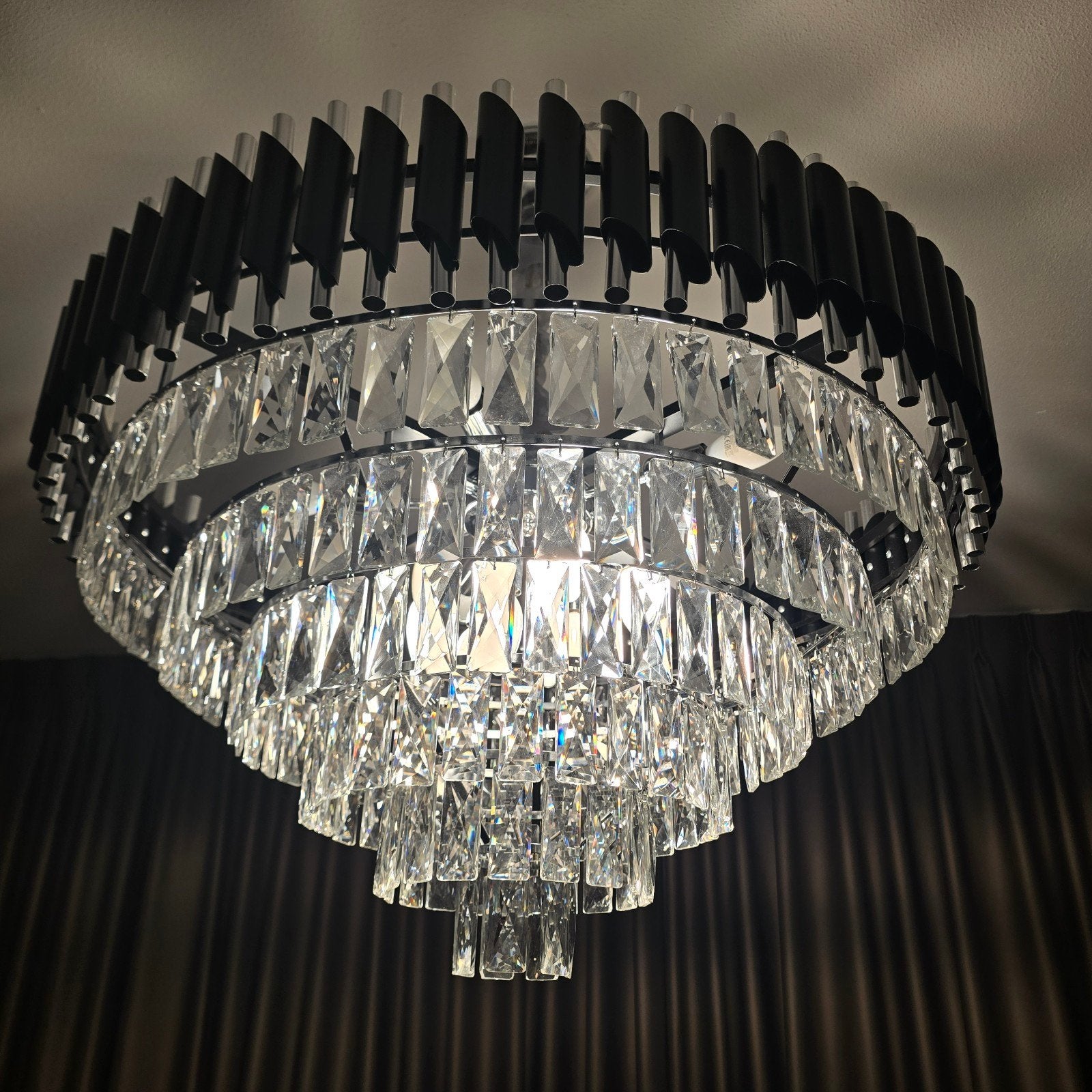 Moderne hanglamp met kristallen, zo goed als nieuw, E14 (klein), Zo goed als nieuw, Glas, Modern, Kristal