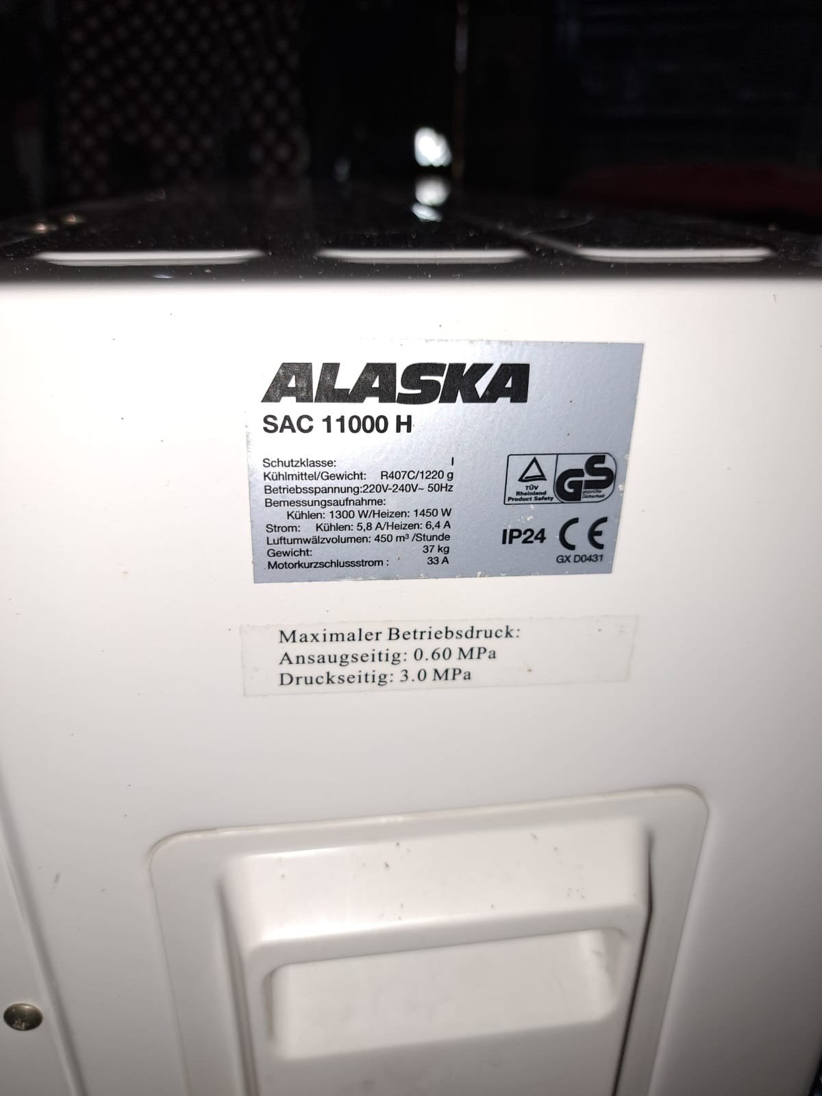 Alaska SAC 11000 H Wandairco - Koelen en Verwarmen, Minder dan 60 m³, 3 snelheden of meer, Ophalen of Verzenden, Afstandsbediening