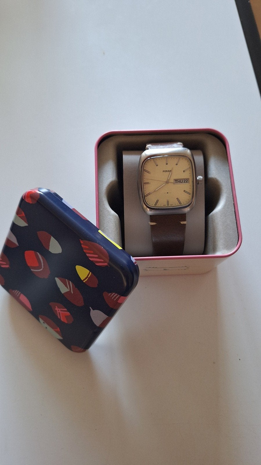 Fossil polshorloge met bruine leren band, Staal, Polshorloge, Ophalen of Verzenden, Leer