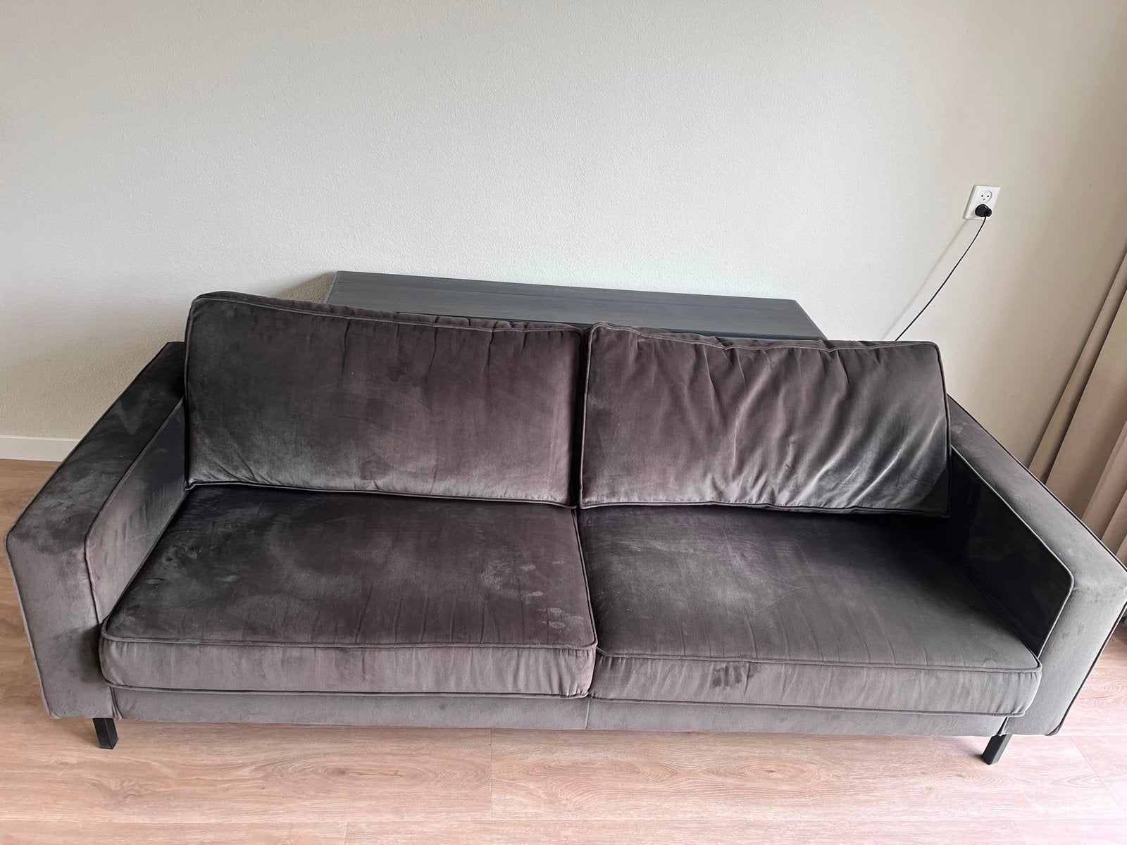 WOOOD Bank Robin 3 zits fluweel warmgroen, Ophalen, Driepersoons, 75 tot 100 cm, Zo goed als nieuw