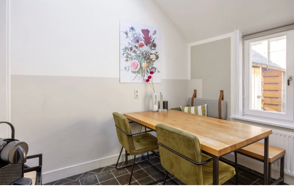 Eiken houten tafel met stalenframe, Ophalen, Eikenhout, 50 tot 100 cm, Zo goed als nieuw