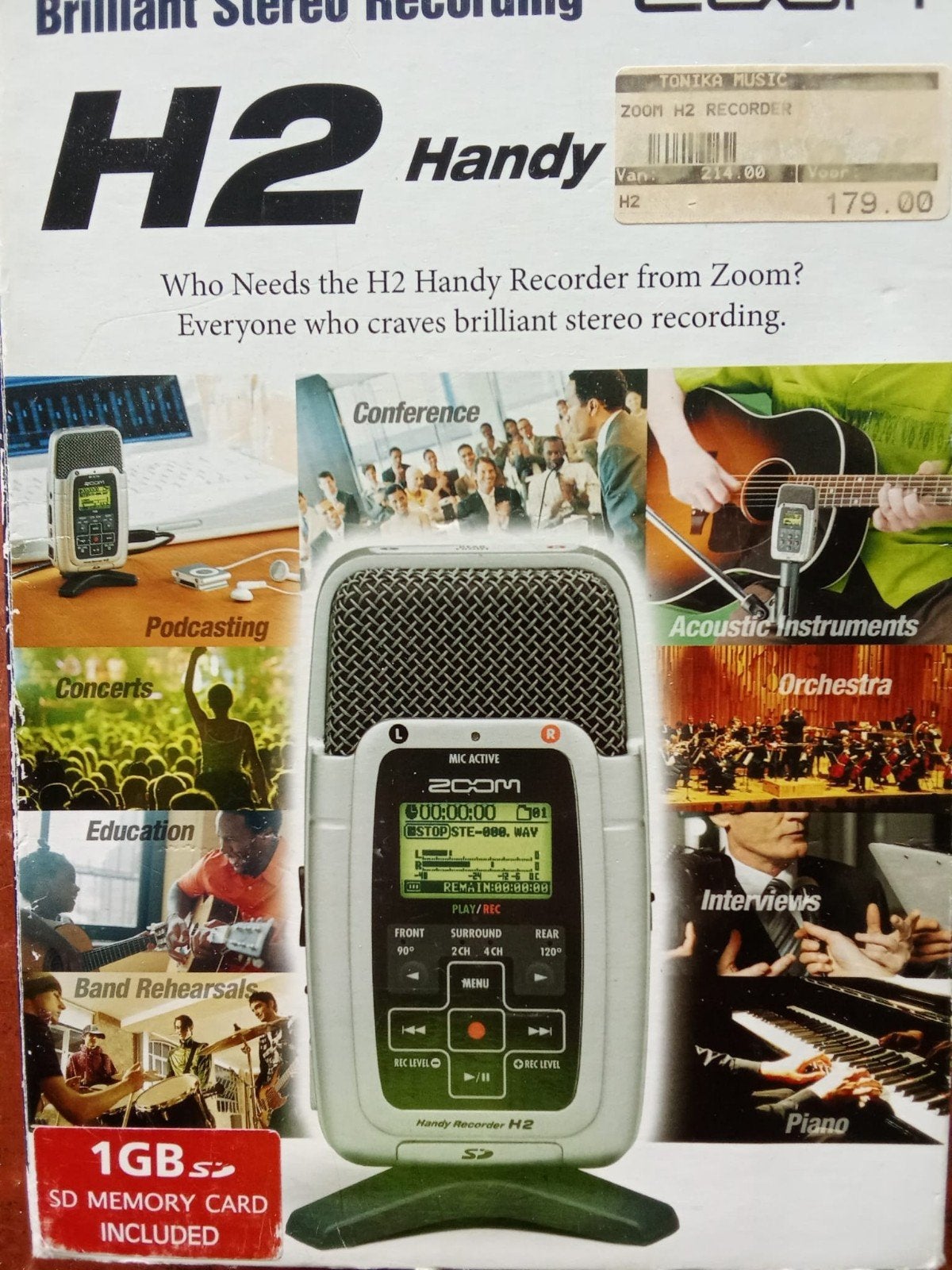 Zoom H2 Handy Recorder met 1GB SD kaart en accessoires, Ophalen of Verzenden, Zo goed als nieuw, Audio