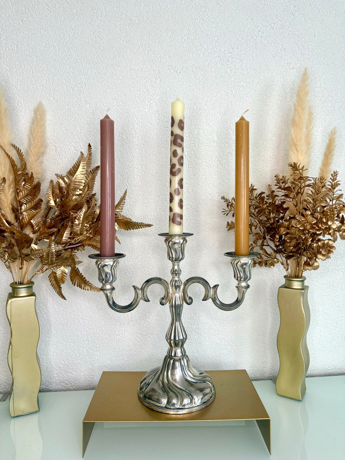 Vintage Verzilverde Kandelaar 3-arm Quist West Germany, Antiek en Kunst, Ophalen of Verzenden, Overige materialen