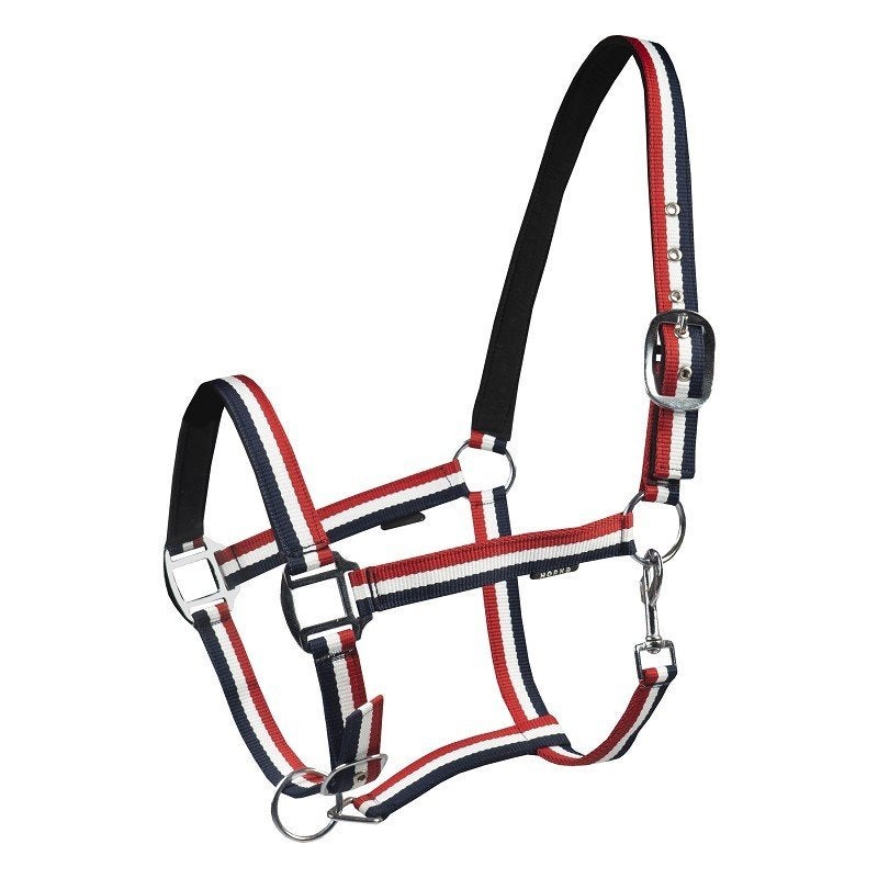 Horka Nubuck halster rood/wit/blauw maat pony, cob en full, Recreatie, Meerkleurig, Nieuw, Halster