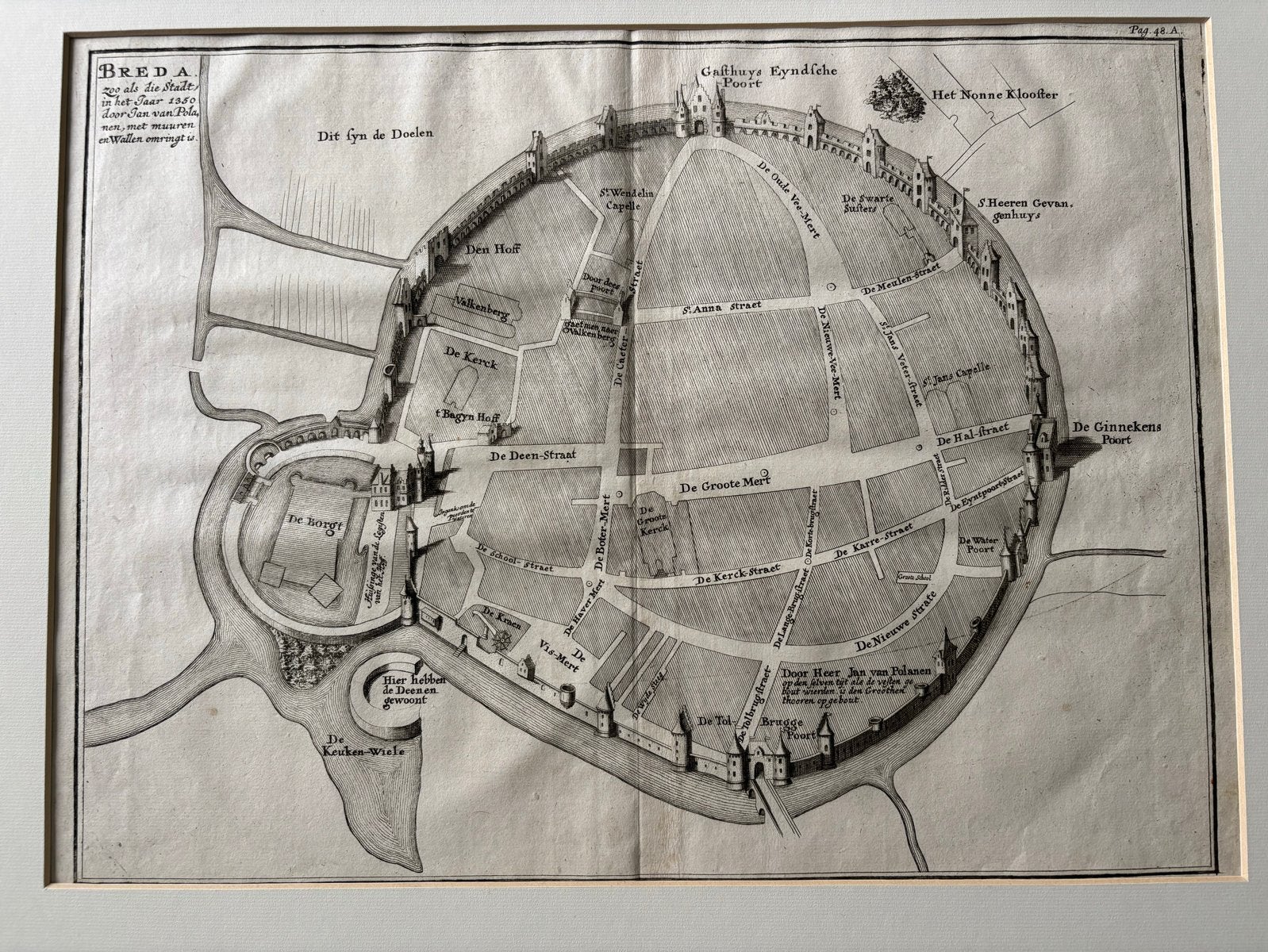 Antieke plattegrond Breda, Ophalen, Origineel, 41 cm, 36 cm