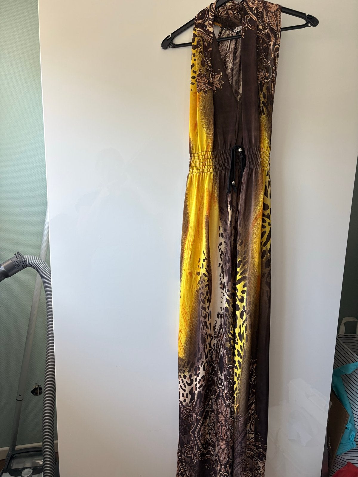 Mooie viscose jurk, maat 40 of ruimer, Maat 38/40 (M), Bruin, Ophalen of Verzenden, Gedragen