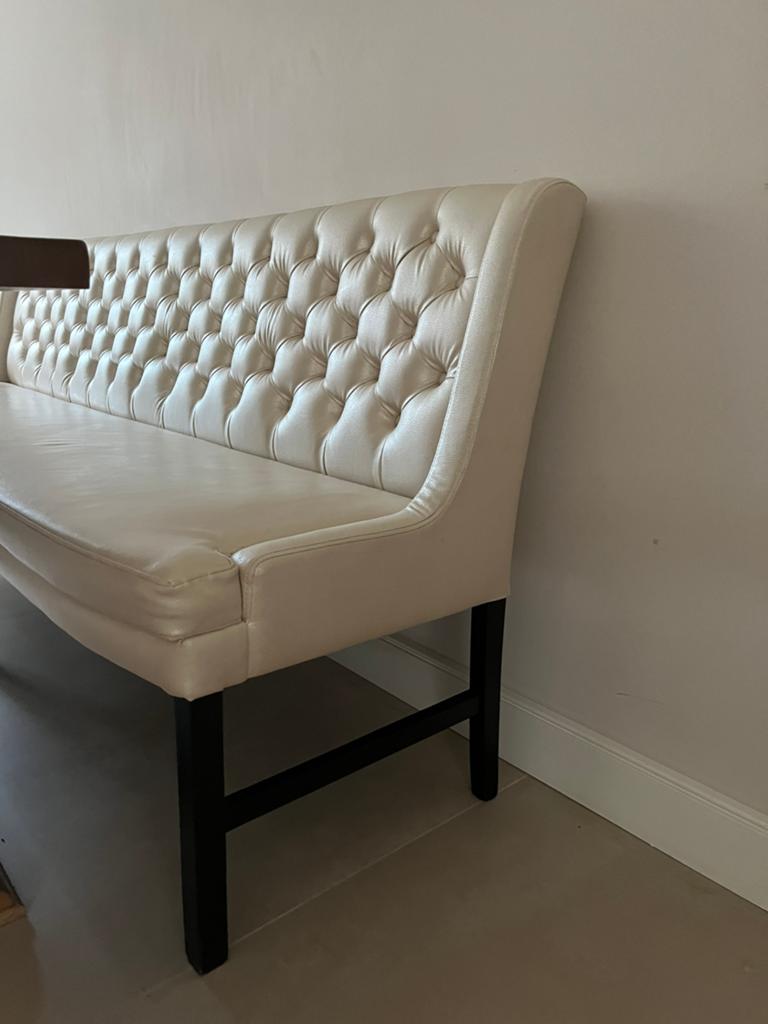 Creme leren eetkamerbank, Minder dan 75 cm, Leer, Ophalen of Verzenden, Rechte bank