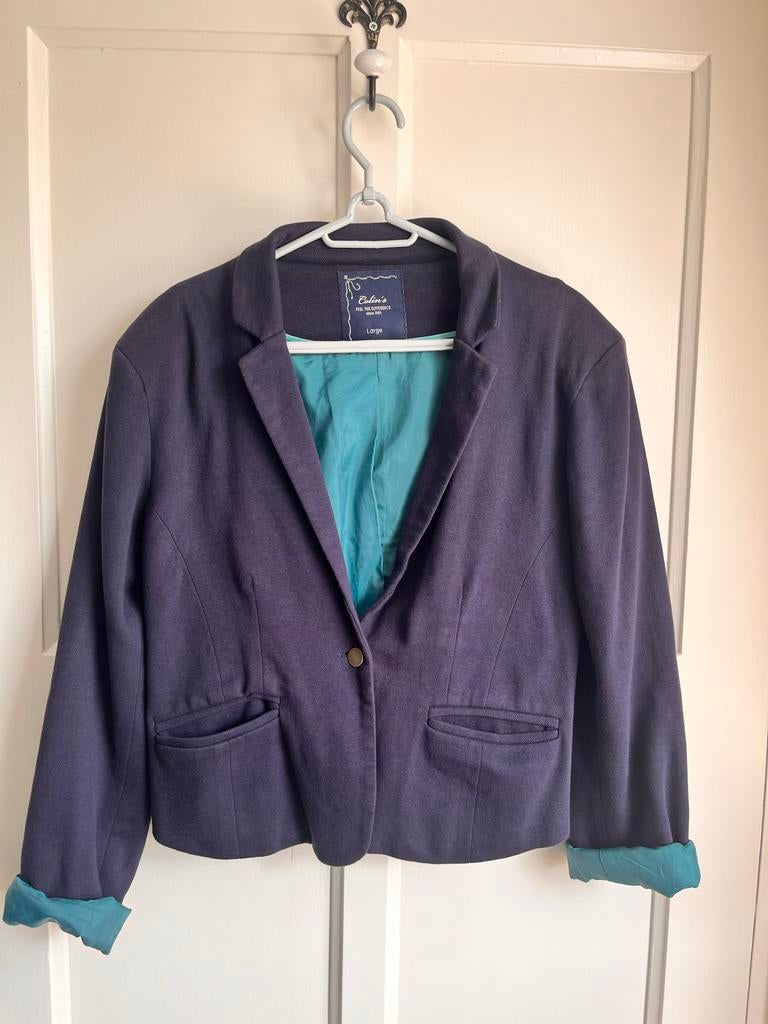 Donkerblauw Jasje met Turquoise Voering - Maat L, Maat 38/40 (M), Blauw, Ophalen of Verzenden, Zo goed als nieuw