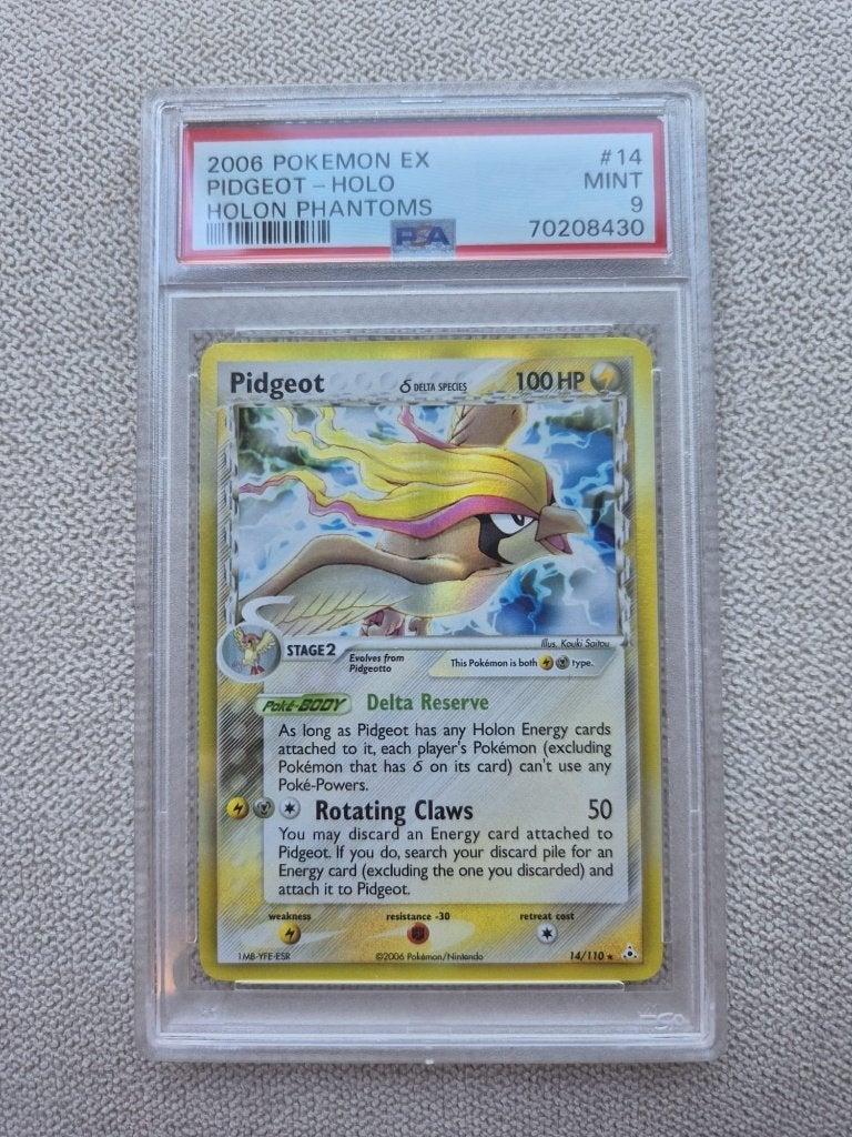 Pidgeot Delta Species 14/110 Holo PSA 9 MINT Holon Phantoms, Ophalen of Verzenden, Zo goed als nieuw, Losse kaart