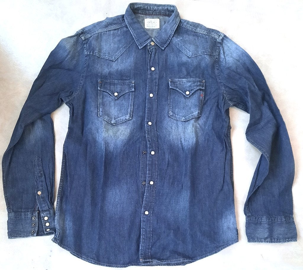 Replay jeans hemd mt XXL, Kleding | Heren, Blauw, Ophalen of Verzenden, Zo goed als nieuw, Overige halswijdtes