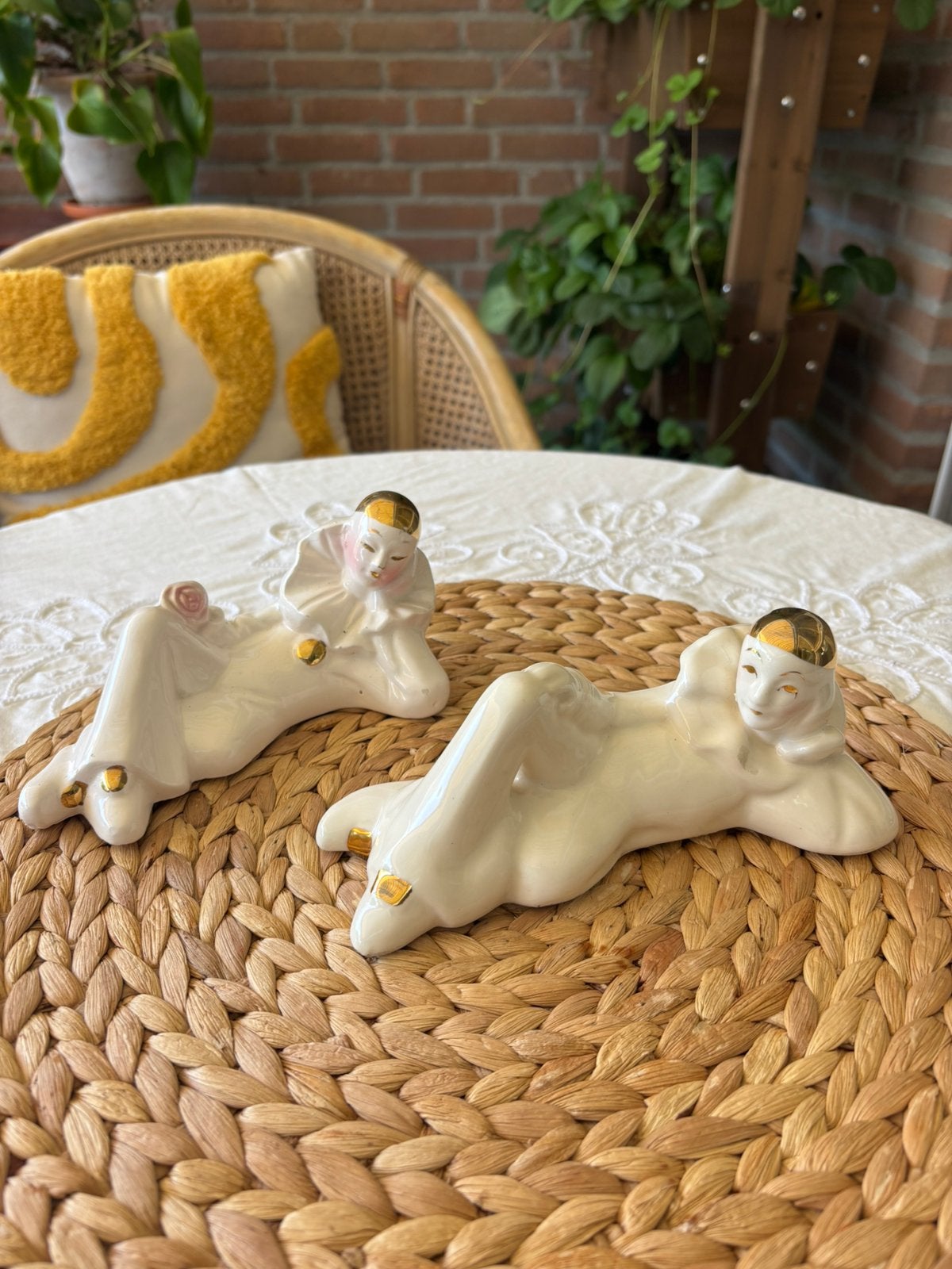 Twee vintage keramieken beeldjes 'Pierrot' in Art Déco-stijl, Ophalen of Verzenden, Gebruikt, Overige typen