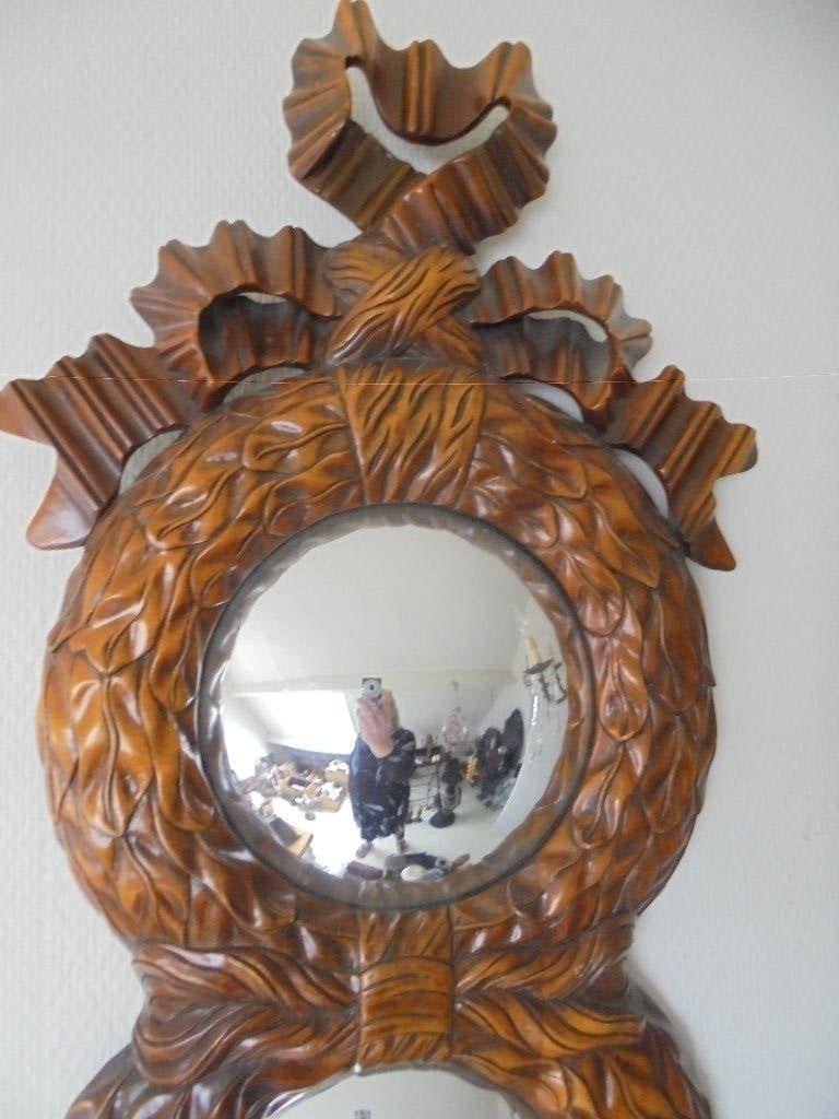 unieke, antieke houten butler spiegel, butlerseye, bol glas, Antiek en Kunst, Ophalen of Verzenden, Overige vormen, Minder dan 50 cm