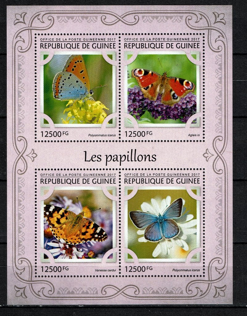 GUINEE 2017 PF BLOK VLINDERS INSECTEN BUTTERFLIES 3, Ophalen of Verzenden, Postfris, Dier of Natuur