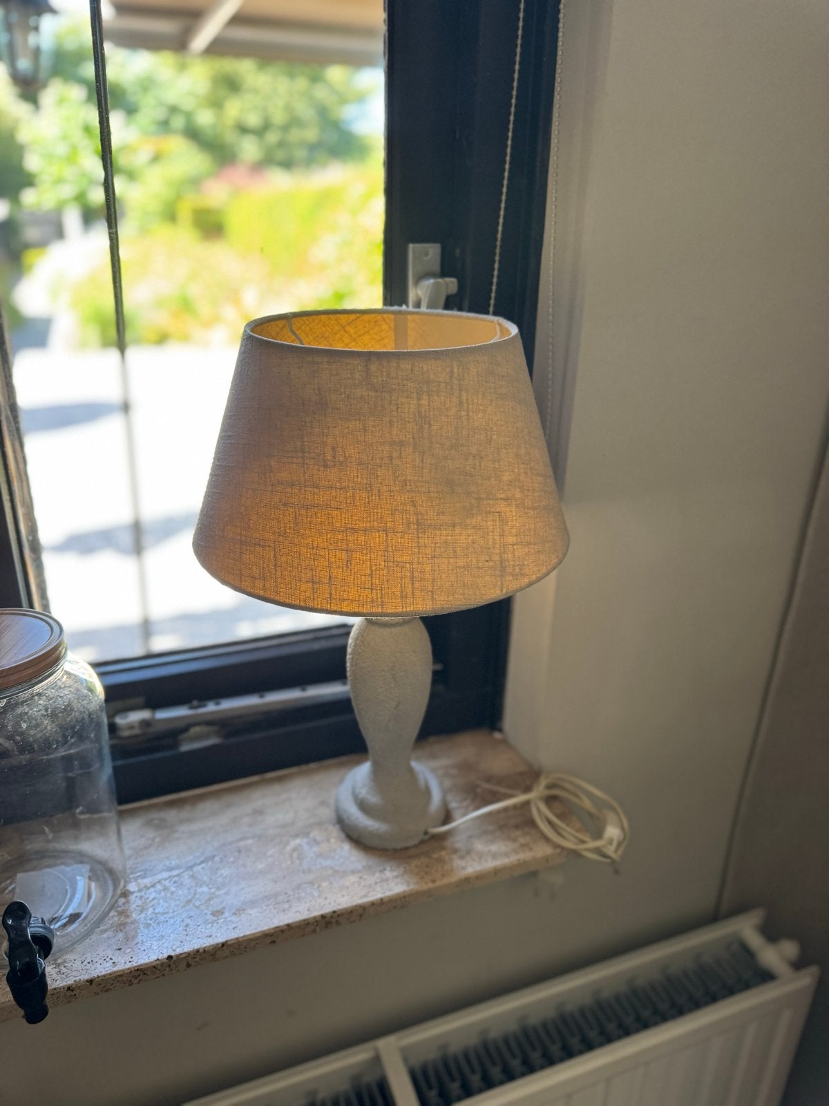 Brocante look tafellamp met linnenkap, Ophalen of Verzenden