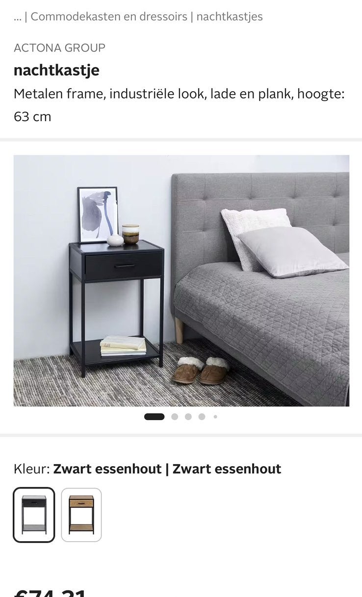 Nachtkastje Seaford Tvilum, Huis en Inrichting, Slaapkamer | Nachtkastjes, Ophalen, Minder dan 45 cm, Metaal of Aluminium, Nieuw