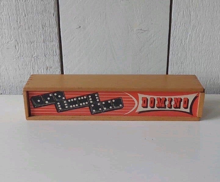 vintage dominostenen in handig opberkistje domino spelletje, Verzamelen, Ophalen of Verzenden