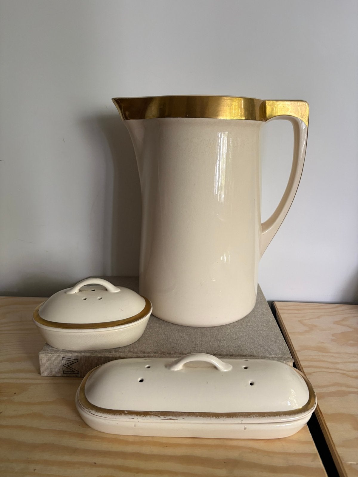 Art-Deco Villeroy & Boch lampetkan met zeepbakjes - goudrand, Ophalen of Verzenden