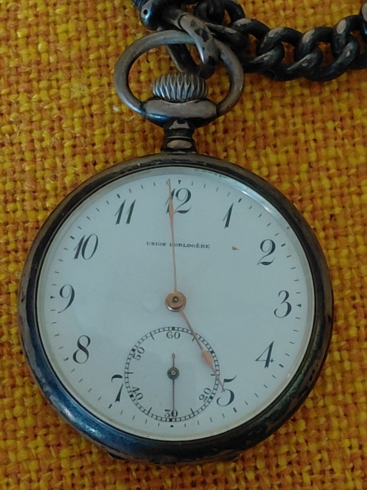 Fraai oud zilveren zakhorloge. Merk Union Horlogére, Antiek en Kunst, Ophalen of Verzenden, Zilver