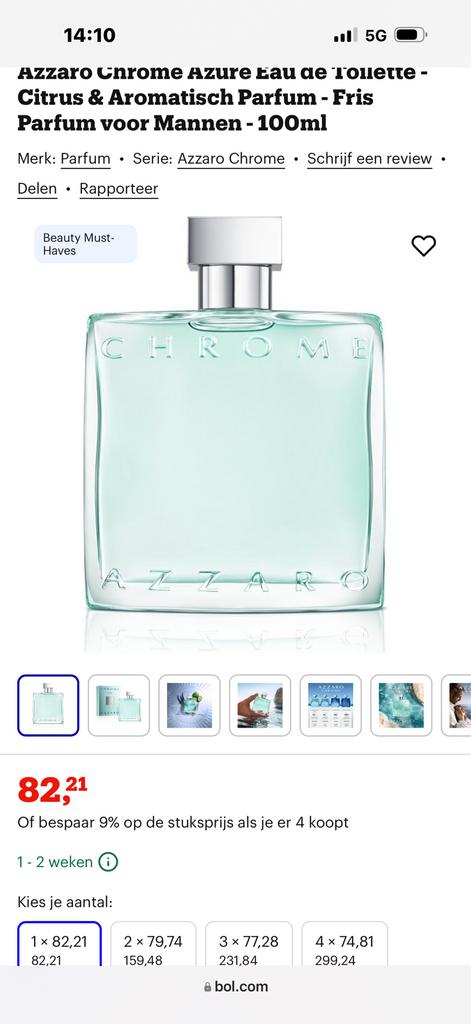 Azzaro Chrome Azure Eau de Toilette 100ML, Ophalen of Verzenden, Zo goed als nieuw