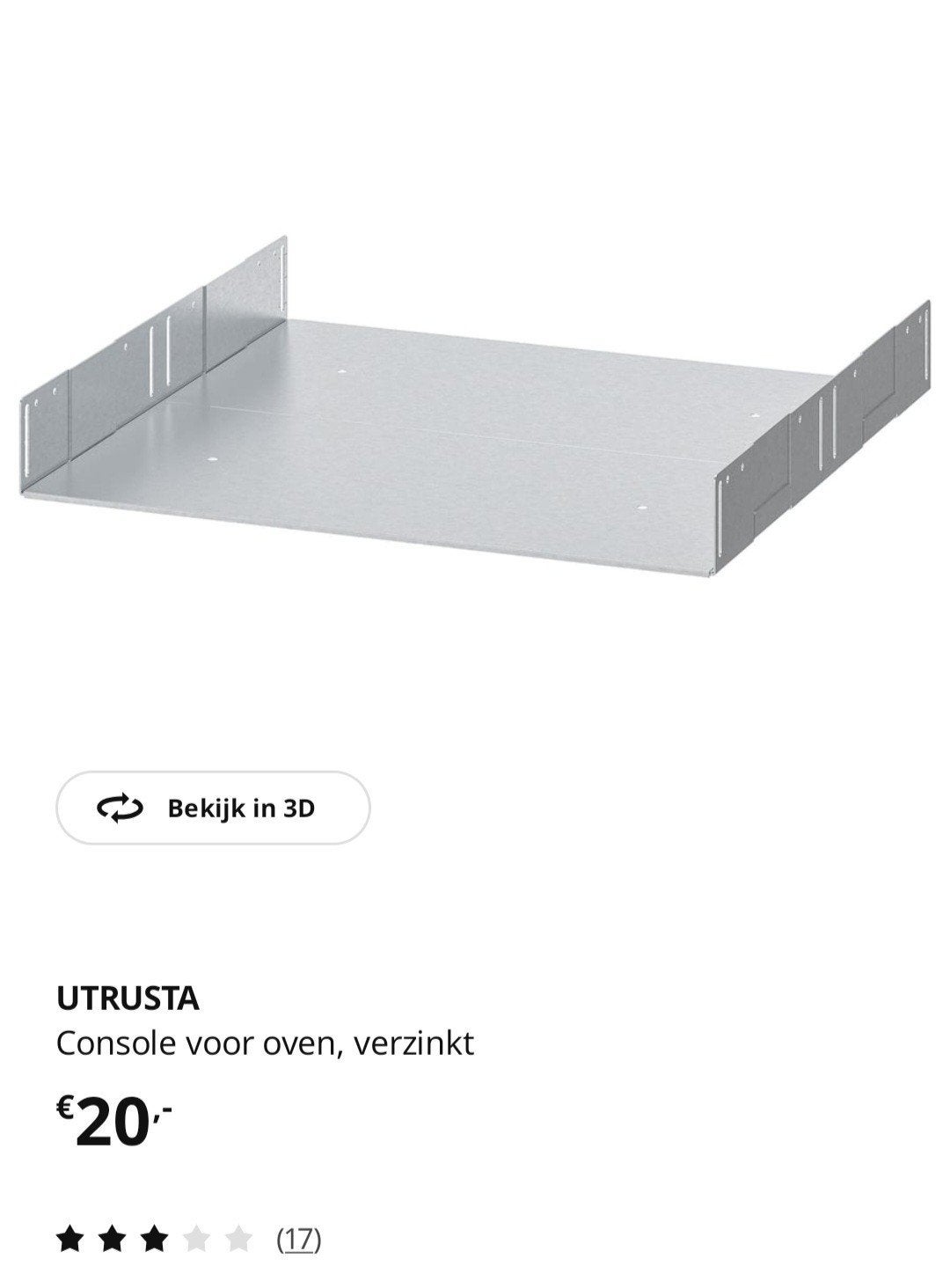 IKEA UTRUSTA Console voor oven, verzinkt, Huis en Inrichting, Ophalen, IKEA, Zilver, Metaal