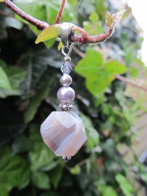 Hanger Brecht agaat-parels-kristal swarovski zilver, Ophalen, Met edelsteen, Nieuw, Grijs