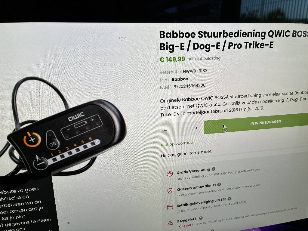 Babboe-Big-E-Bike-Stuur Display niet meer te koop bij Babboe, Fietsen en Brommers, Fietsen | Bakfietsen, Ophalen of Verzenden