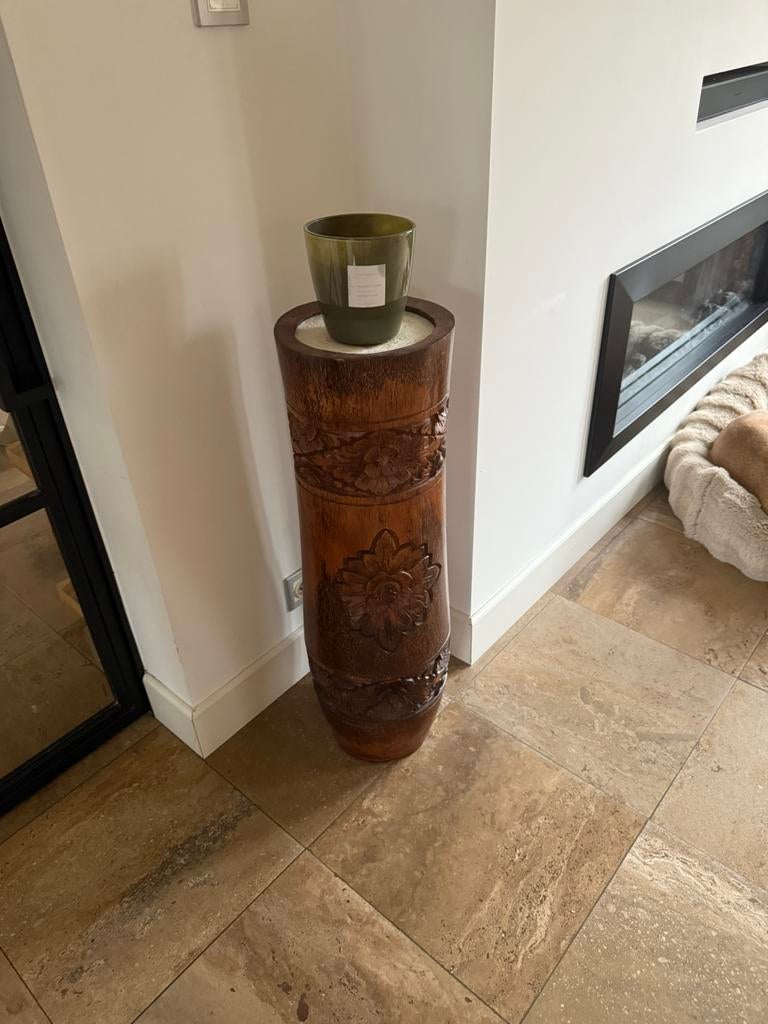 Houten hoge pot met ondiepe bak, Ophalen of Verzenden, Gebruikt, Hout
