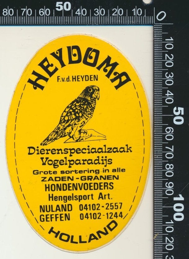 Sticker: Heydoma Dierenspeciaalzaak - Nuland - Geffen, Ophalen of Verzenden, Zo goed als nieuw, Dier en Natuur
