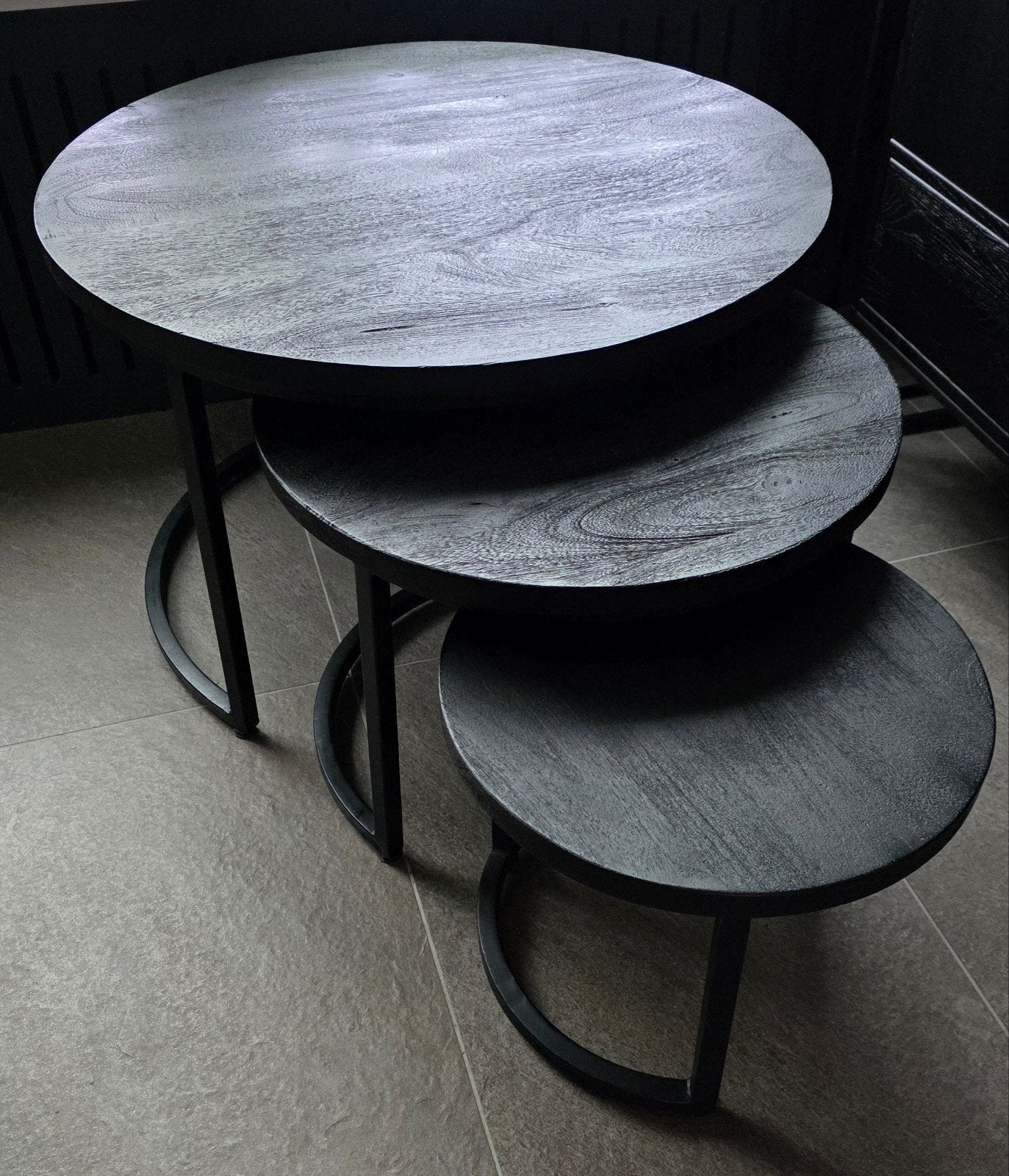 3-delige salontafel / bijzettafels zgan, Ophalen, Rond, 50 tot 100 cm, Zo goed als nieuw