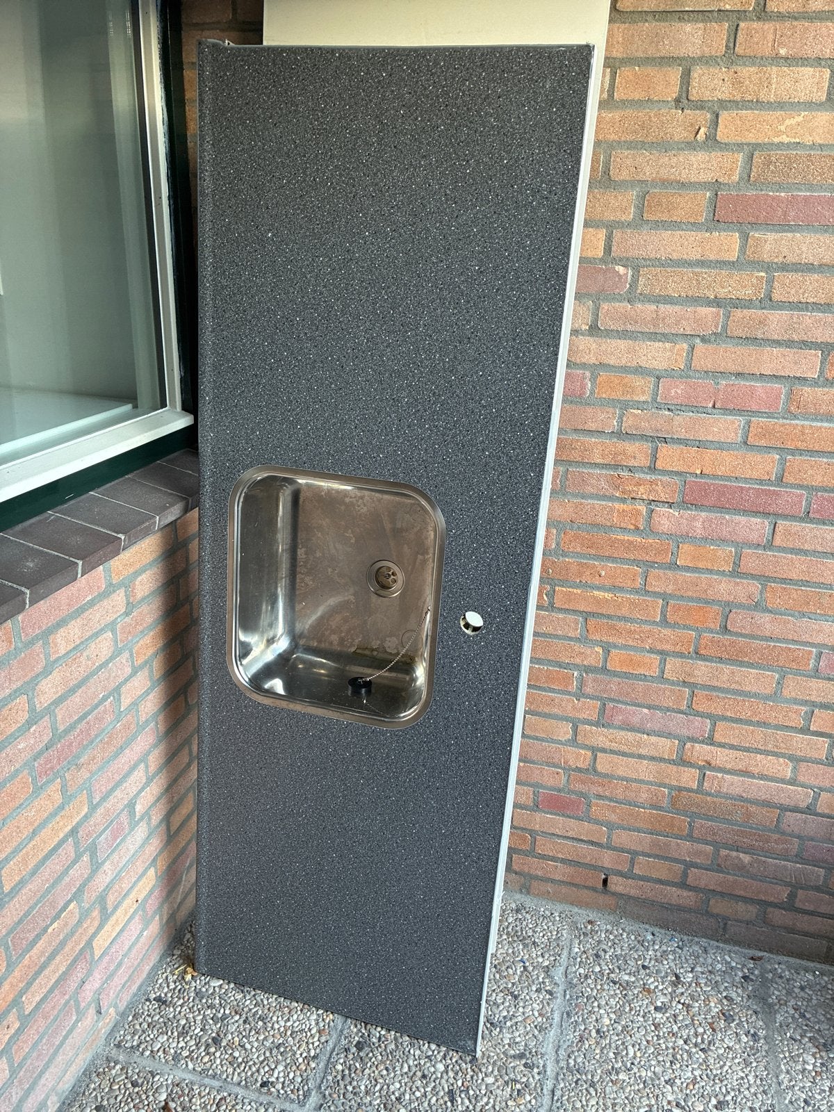Gebruikt aanrechtblad met RVS wasbak en kraangat, Ophalen, Gebruikt, Grijs