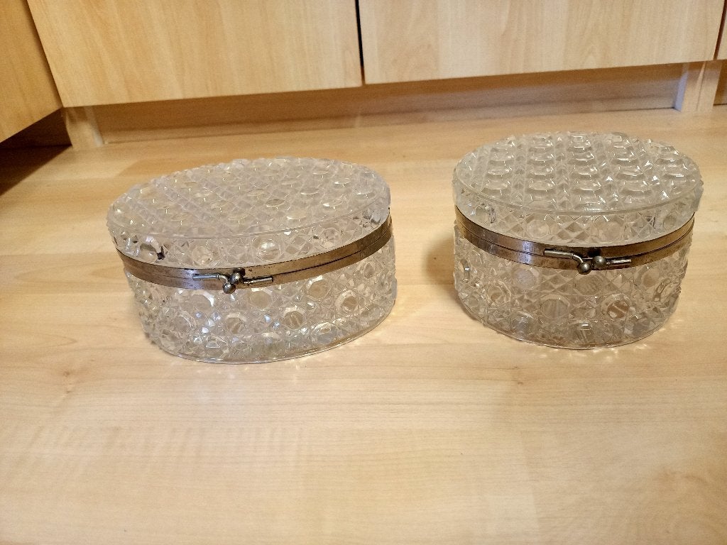 2 kristallen potten / koekjes dozen uit +- 1920, Antiek en Kunst, Antiek | Glas en Kristal, Ophalen