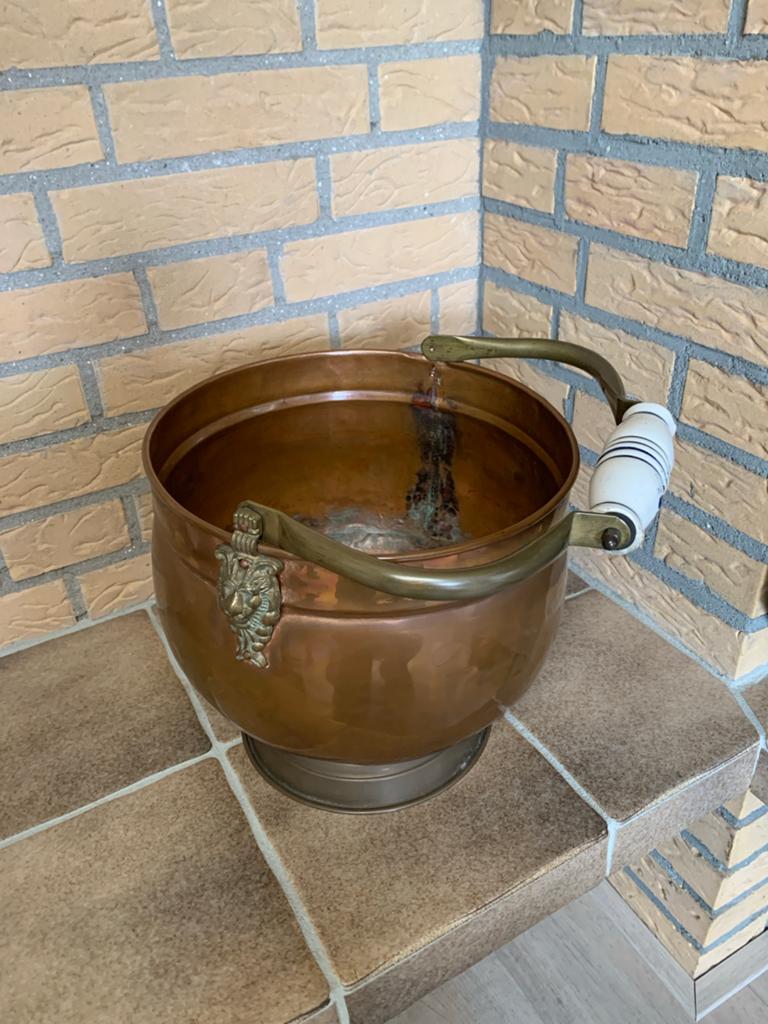 Antieke Koperen Ketel met Porseleinen Handvat, Ophalen, Koper
