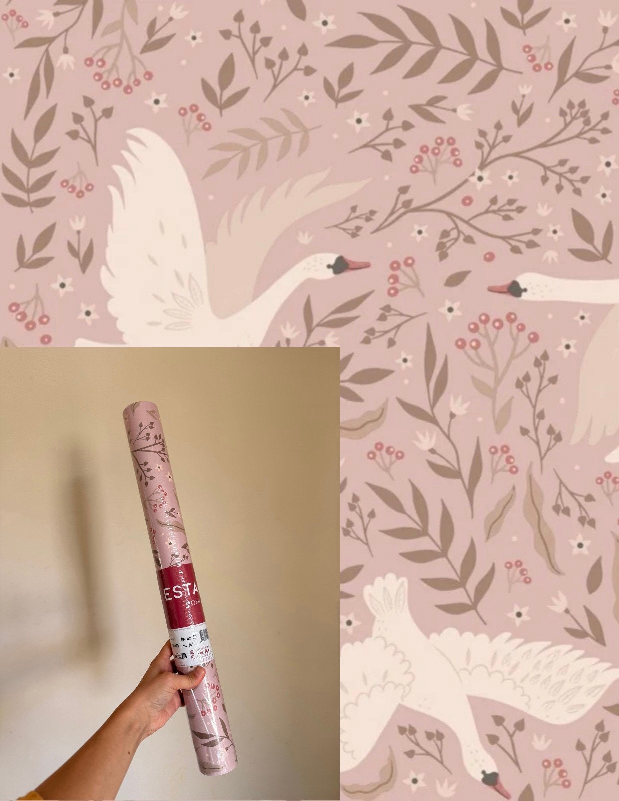 Behangrol zwanen behang, Ophalen of Verzenden, Esta Home, Roze, Vliesbehang