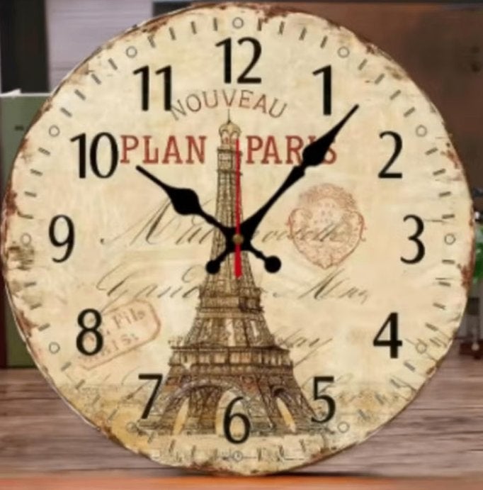 Ronde wandklok van hout Plan Paris (25cm), Huis en Inrichting, Woonaccessoires | Klokken, Ophalen of Verzenden, Nieuw, Wandklok