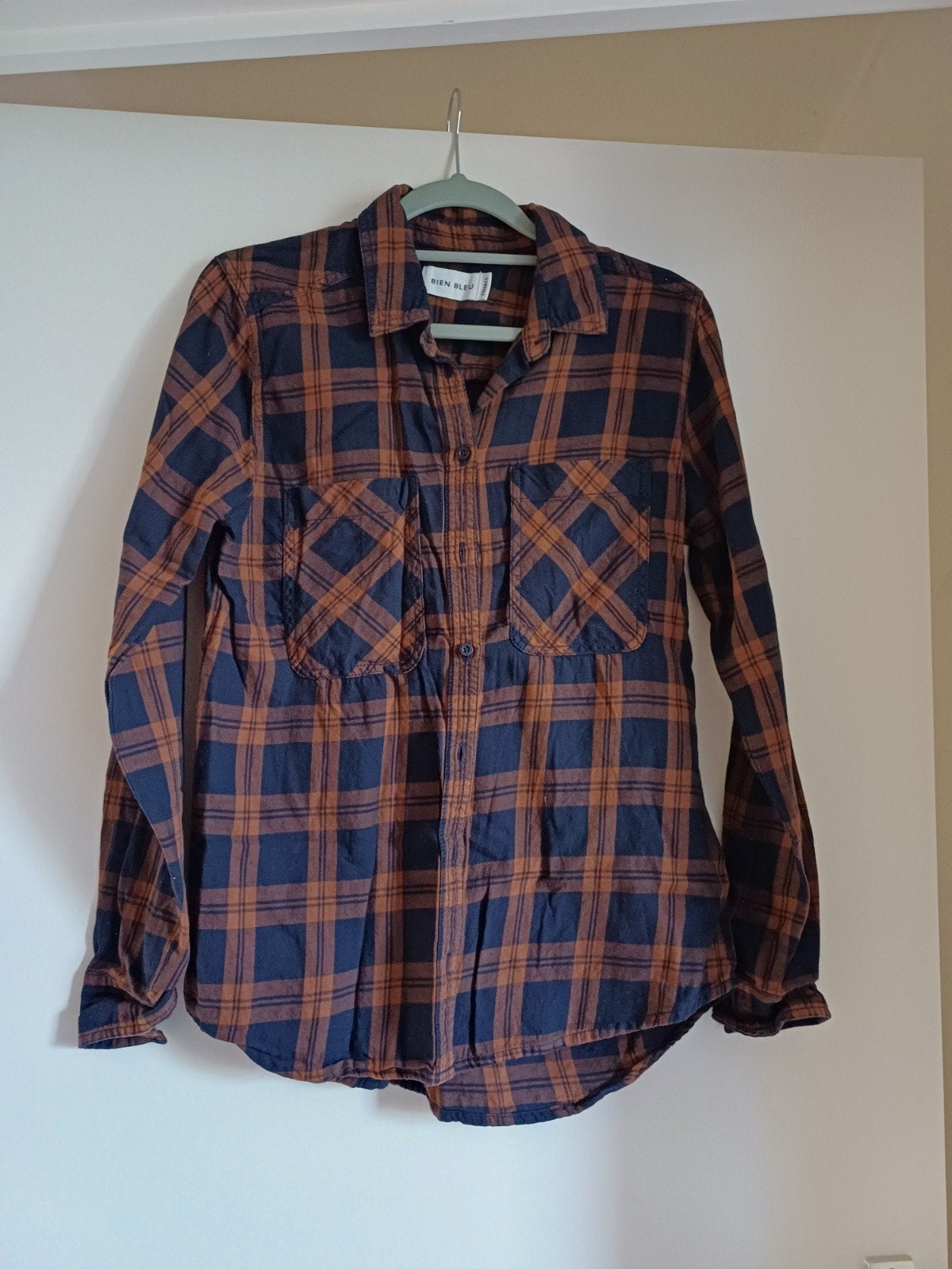 BIEN BLEU Geruite Blouse - Bruin/Blauw - Maat XS, Bruin, Ophalen of Verzenden, Zo goed als nieuw, Lange mouw