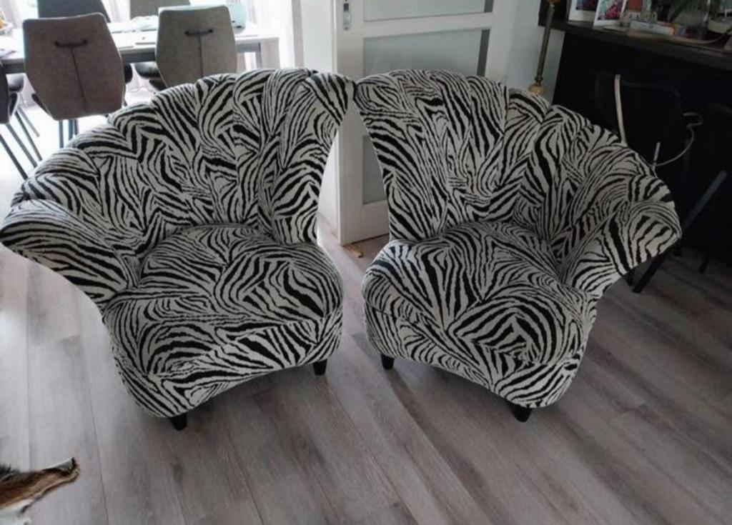 2 Design Zebra Fauteuils - Comfortabel & Stijlvol, Huis en Inrichting, Fauteuils, Gebruikt, 75 tot 100 cm, 75 tot 100 cm, Stof