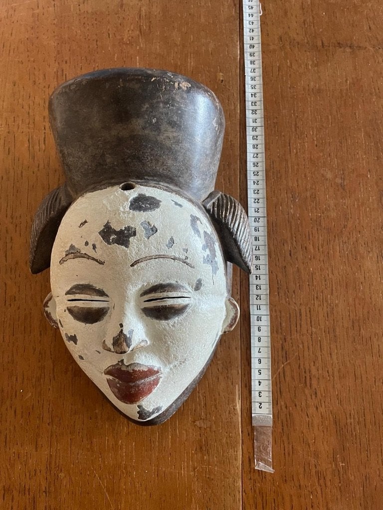 Masker Afrikaans Punu Gabon wit, kaolienklei en hout, Ophalen of Verzenden