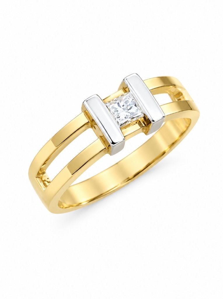 Zware en brede 14 karaat Gouden Ring met Briljant M17