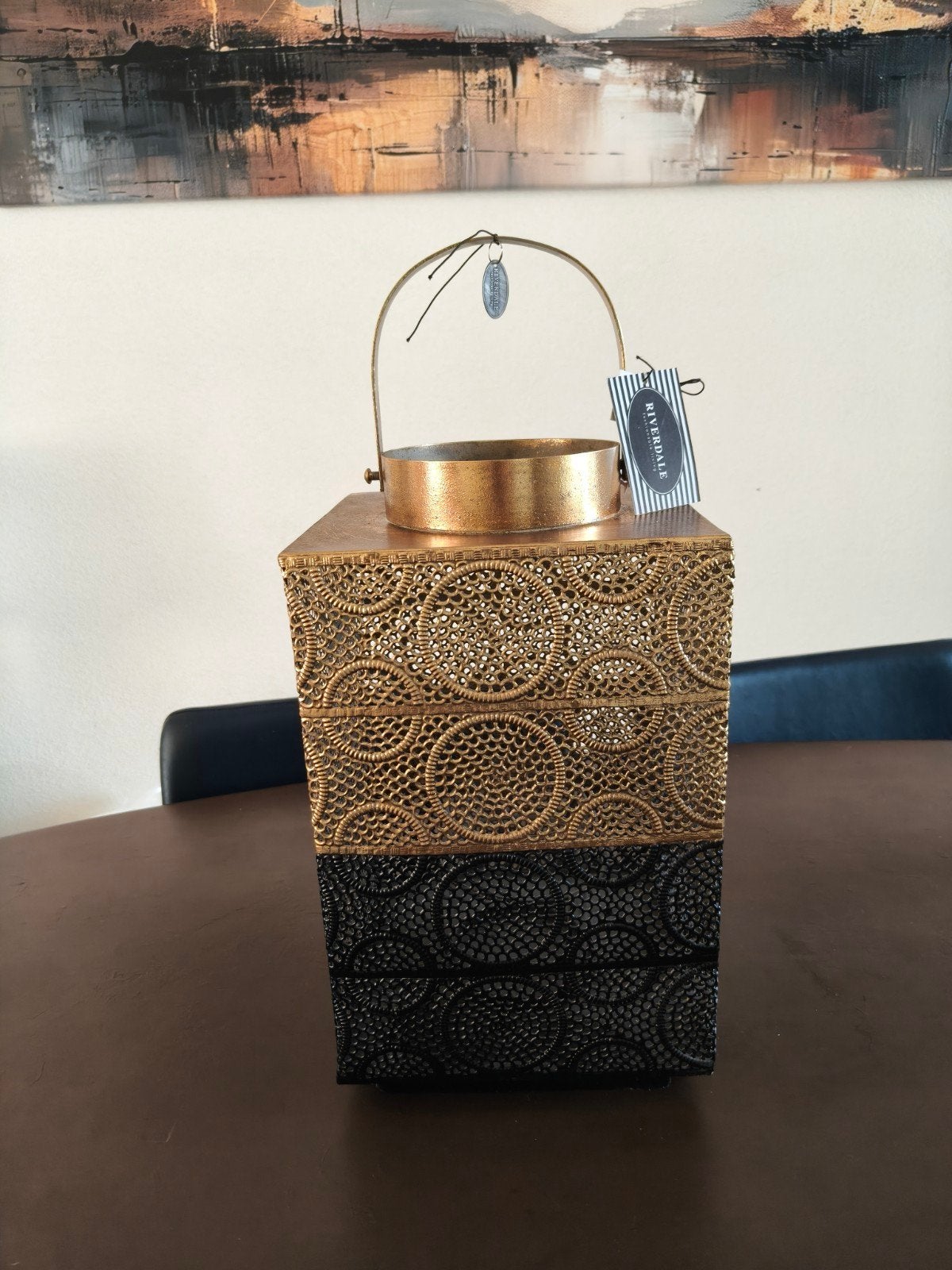 Riverdale Lantaarn Ellen - Goud/Zwart, Huis en Inrichting, Woonaccessoires | Kandelaars en Kaarsen, Zwart, Nieuw, Ophalen of Verzenden