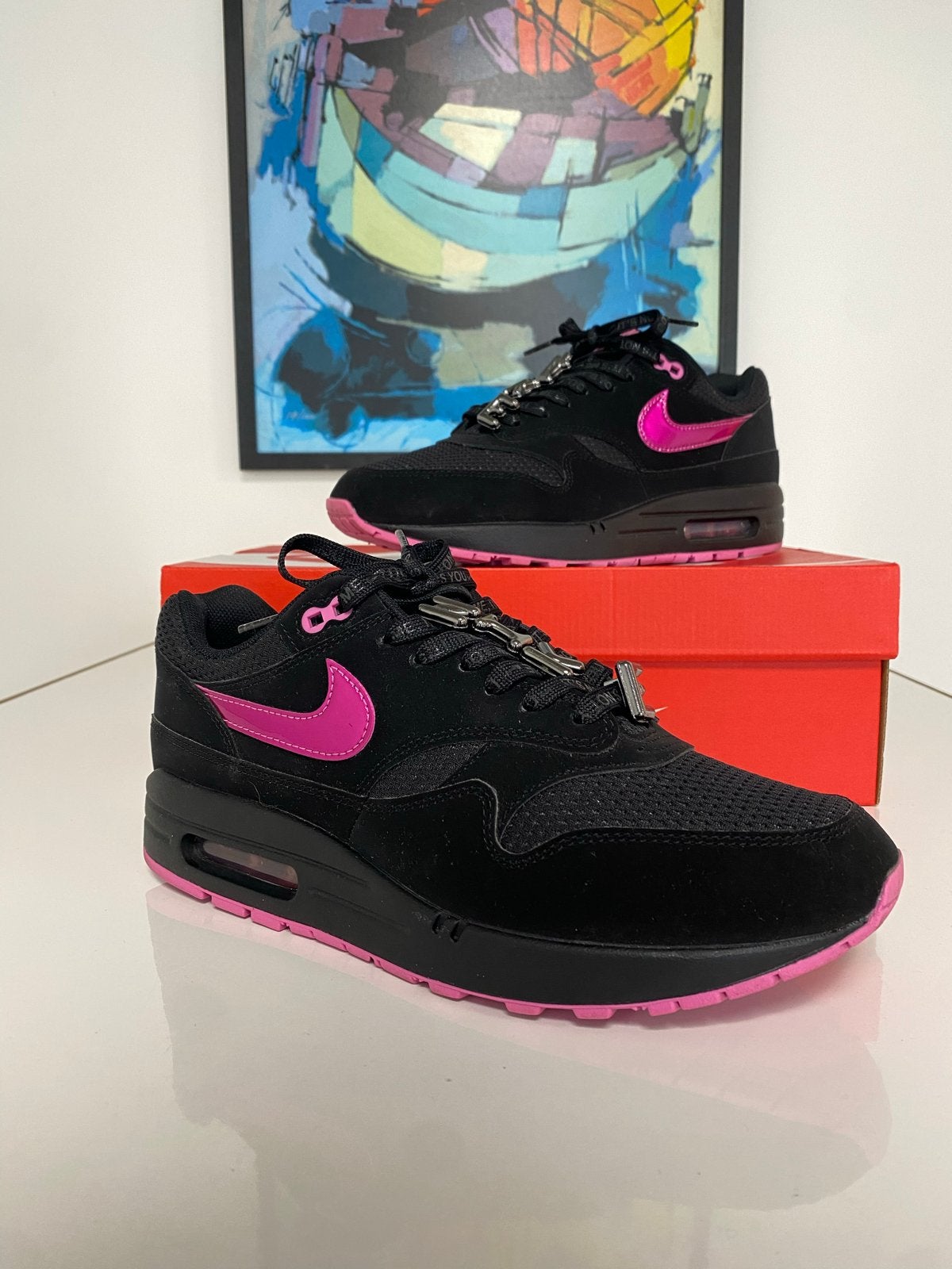 Nike Air Max 1 Valentine Black, Verzenden, Zwart, Sneakers of Gympen, Gedragen