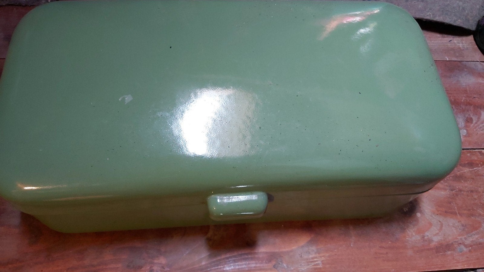 Vintage geëmailleerde broodtrommel - Groen, Antiek en Kunst, Antiek | Emaille, Ophalen of Verzenden
