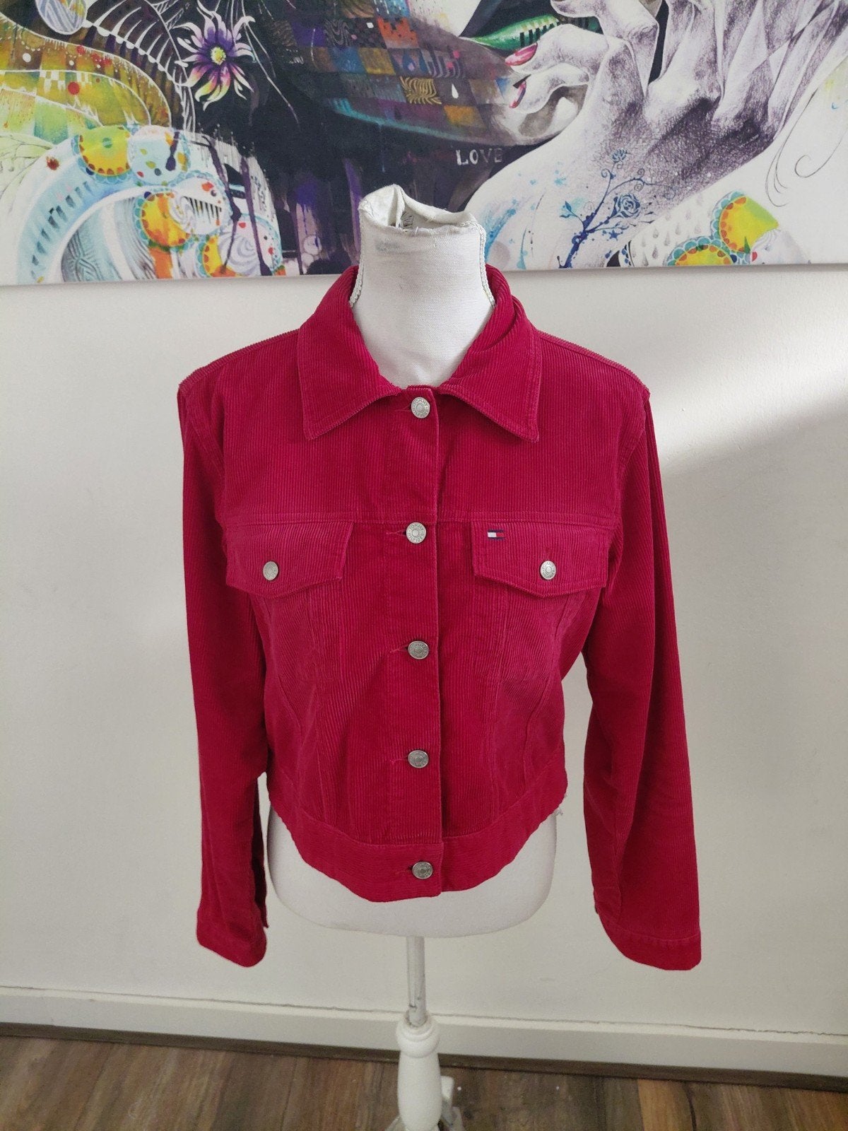 Vintage Tommy Hilfiger Korte Corduroy Jasje Maat L, Maat 42/44 (L), Ophalen of Verzenden, Zo goed als nieuw, Rood