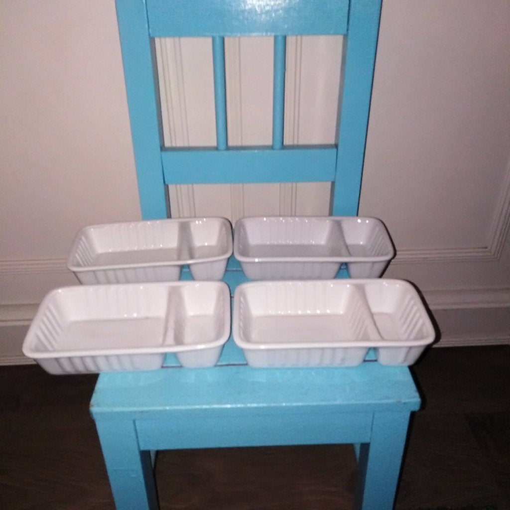 Patatbakjes met sausgedeelte 4 stuks van wit aardewerk, Ophalen, Gebruikt, Overige typen, Overige stijlen