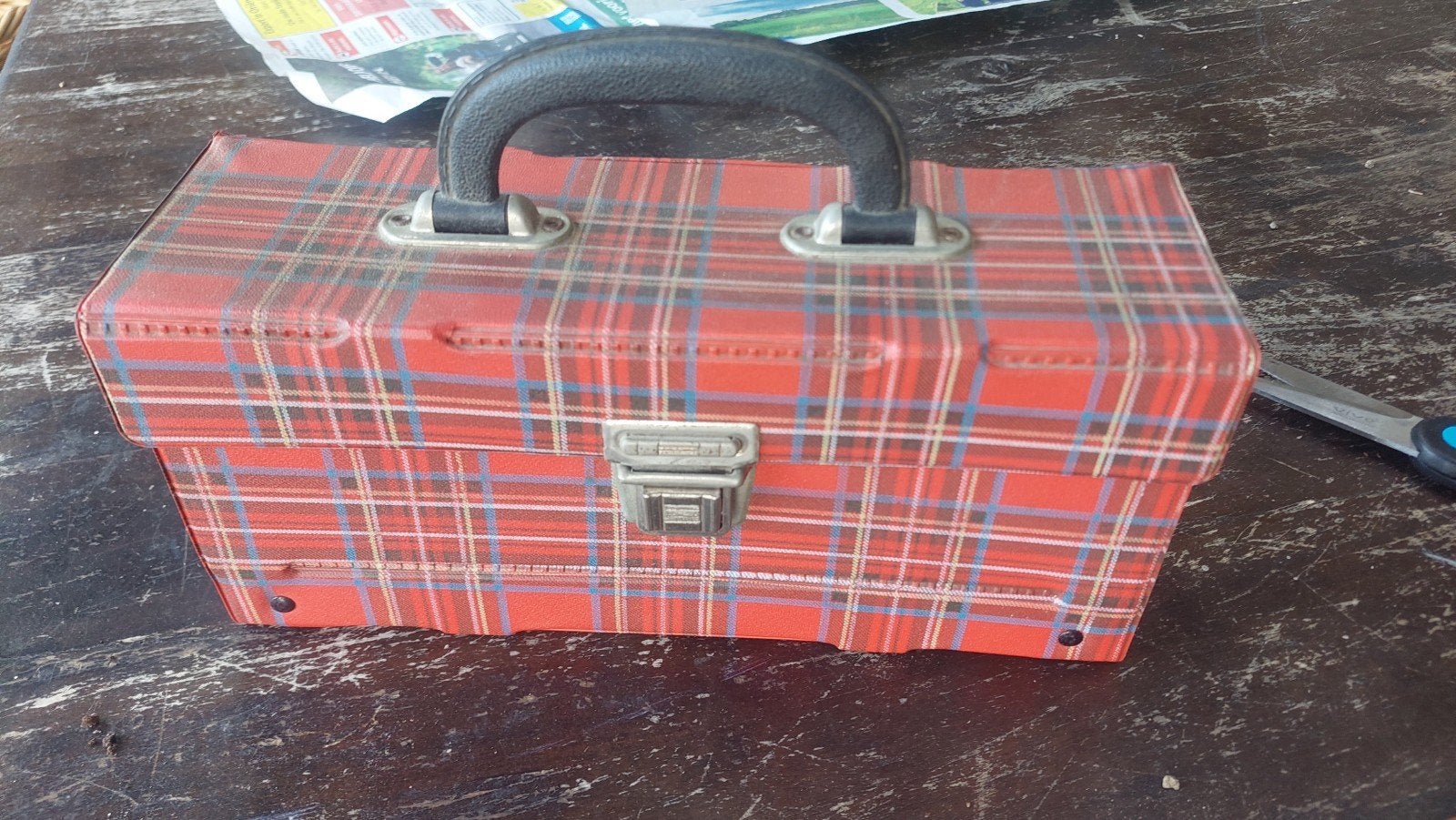 vintage cassette bandjes opbergkoffertje tartan motief, Verzamelen, Ophalen of Verzenden, Overige typen