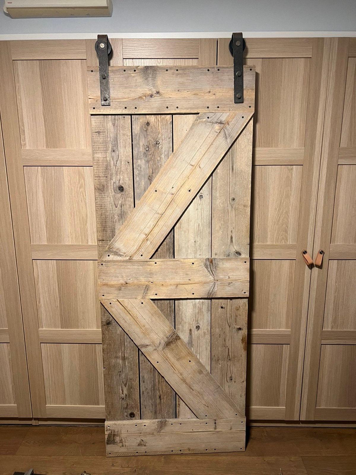 Houten barndeur (schuifdeur) met ophangsysteem, Ophalen, Gebruikt, Minder dan 80 cm, Binnendeur