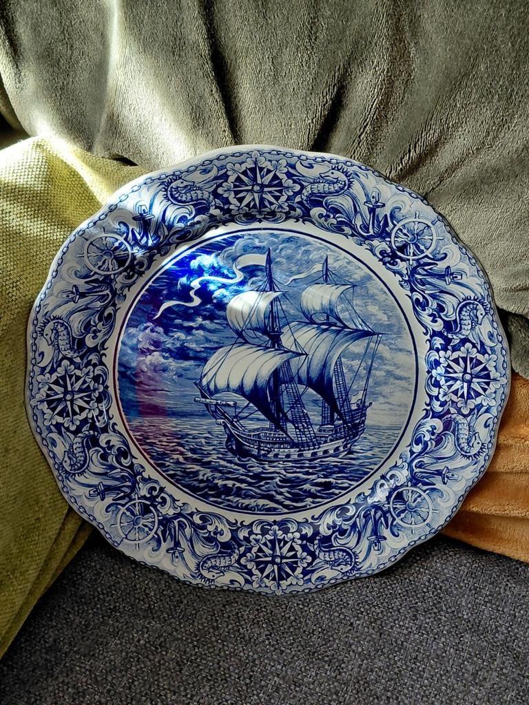 Delftsblauw sierbord met VOC-schip - Boch La Louvière, Antiek en Kunst, Antiek | Wandborden en Tegels, Ophalen of Verzenden