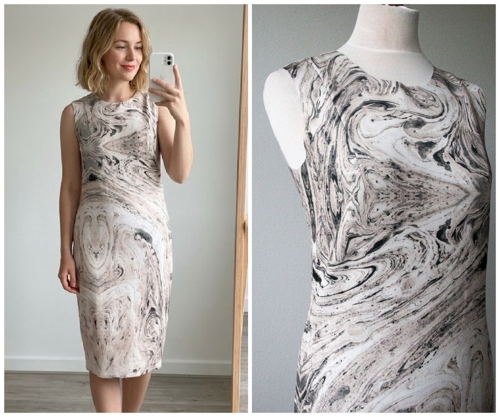 Esqualo - prachtige jurk met marmerprint - crème - maat 38, Kleding | Dames, Maat 38/40 (M), Verzenden, Beige, Esqualo