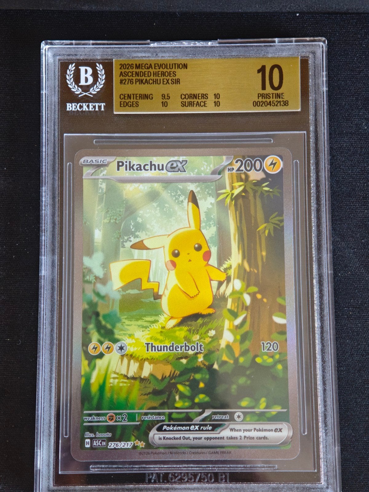 Pikachu EX 276/217 Beckett BGS 10 Pristine Pokémon Kaart, Ophalen, Nieuw, Losse kaart